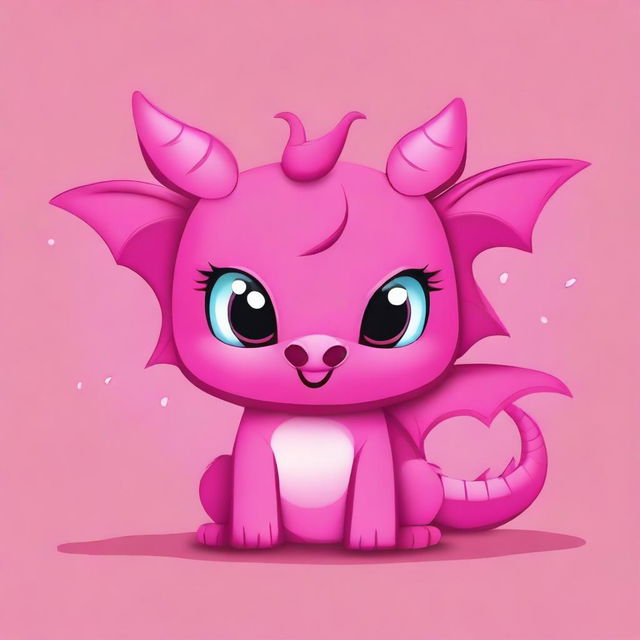 Create a cute, kawaii-style dragon in a vibrant fuchsia color