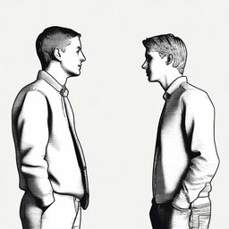 Generate an image of two people standing next to each other, appearing as if they are having a conversation