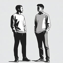 Generate an image of two people standing next to each other, appearing as if they are having a conversation