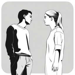 Generate an image of two people standing next to each other, appearing as if they are having a conversation