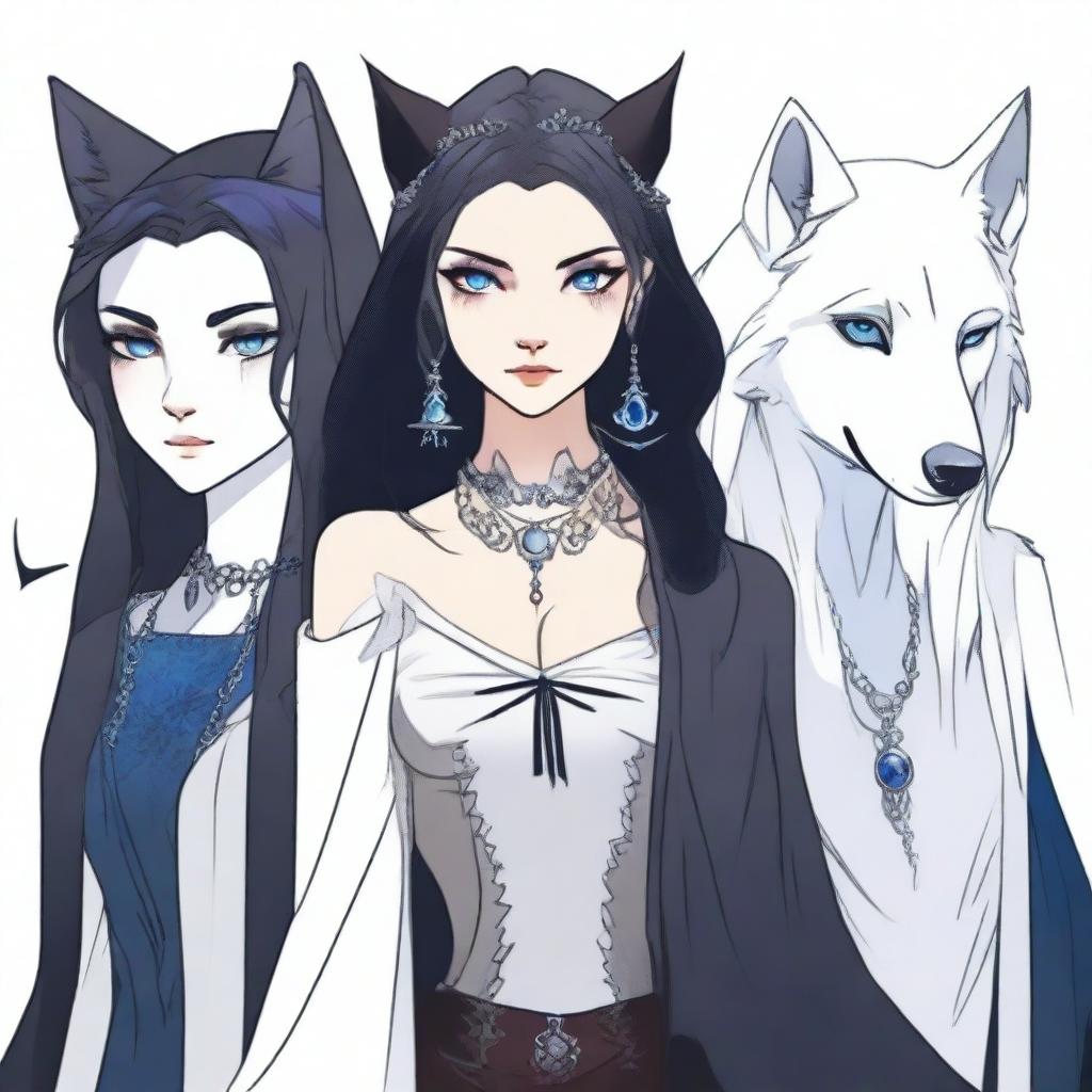 A white she-wolf, a vampire, a witch, and in the middle, a normal girl