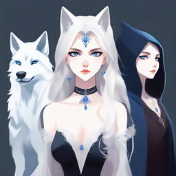 A white she-wolf, a vampire, a witch, and in the middle, a normal girl