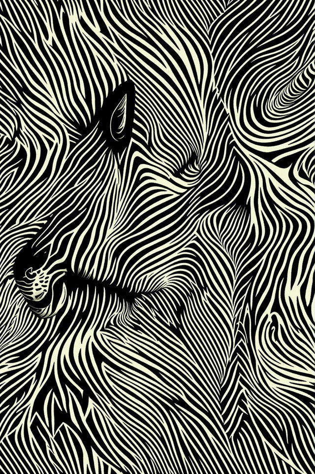 Generate an image of an intricate zebra pattern wallpaper with highly detailed black and white stripes.