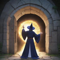 Anime style image of a wizard opening a magical portal.