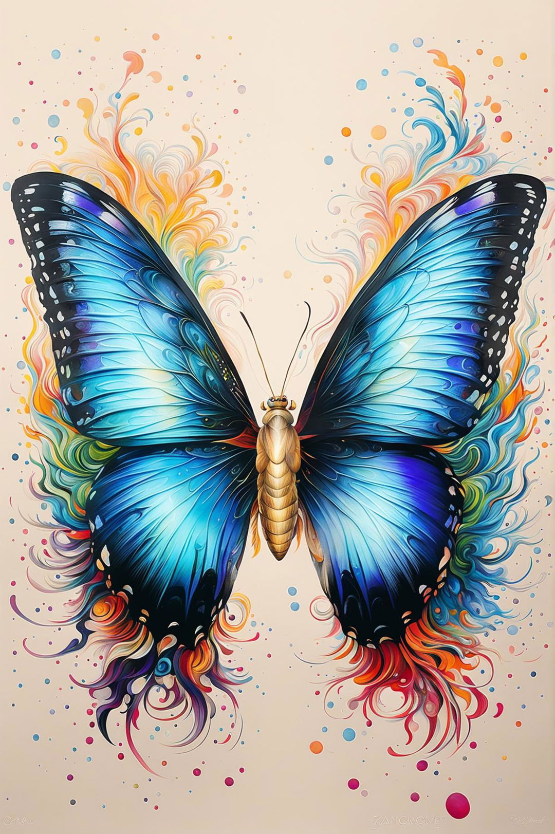 This is a revised description of a stunning, intricately detailed butterfly print