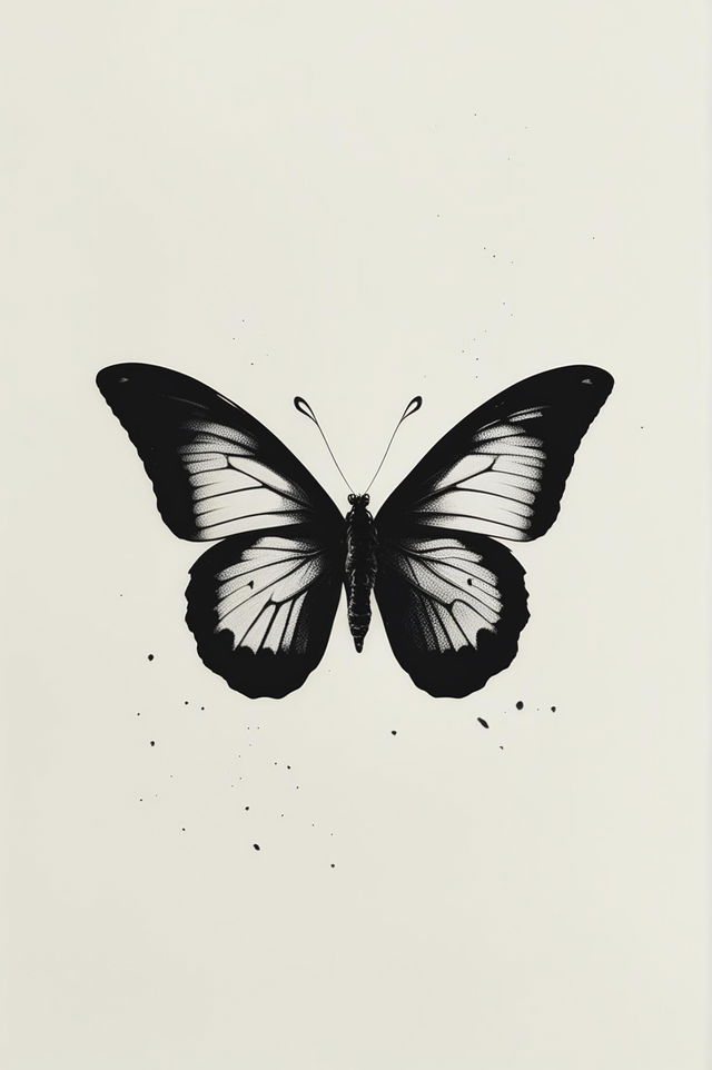 This is a revised description of a simple black and white butterfly print