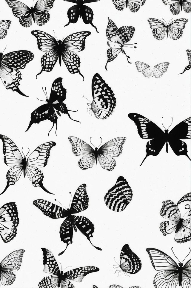 This is a description of a black and white butterfly wallpaper print