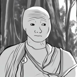 The image should depict a Wojak character dressed in traditional priest attire, expressing a calm and serene demeanor.