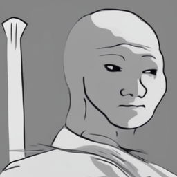 The image should depict a Wojak character dressed in traditional priest attire, expressing a calm and serene demeanor.