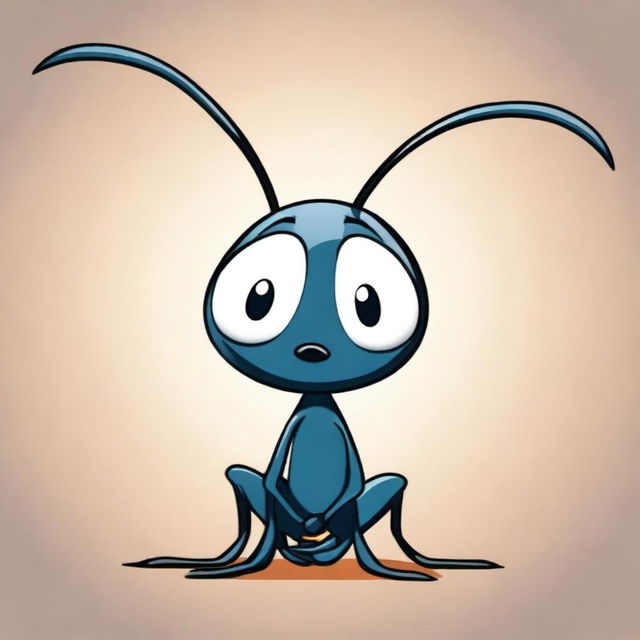 Generate an image of a sad cartoon ant sitting down