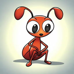 Generate an image of a sad cartoon ant sitting down