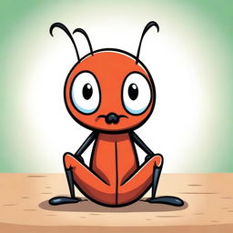 Generate an image of a sad cartoon ant sitting down