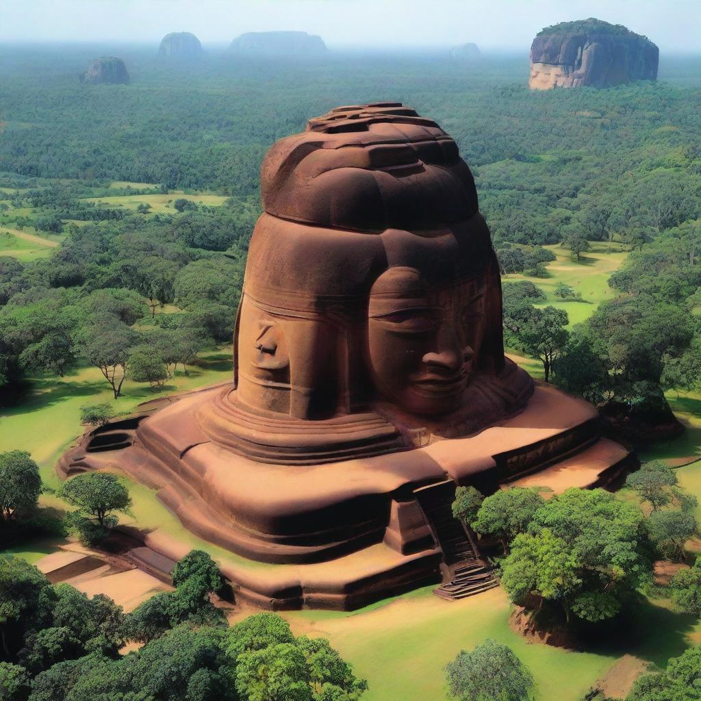 Generate an image of Sigiriya, an ancient rock fortress located in the northern Matale District near the town of Dambulla in the Central Province, Sri Lanka