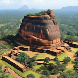 Generate an image of Sigiriya, an ancient rock fortress located in the northern Matale District near the town of Dambulla in the Central Province, Sri Lanka