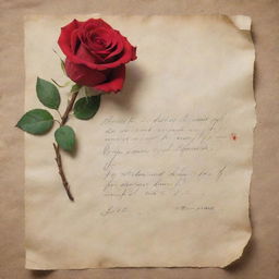 A humble apology note illustrated beautifully on a vintage parchment paper, accompanied by a single, wilting red rose.