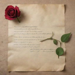 A humble apology note illustrated beautifully on a vintage parchment paper, accompanied by a single, wilting red rose.