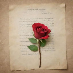 A humble apology note illustrated beautifully on a vintage parchment paper, accompanied by a single, wilting red rose.