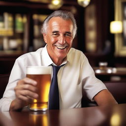 Generate an image of a wealthy individual indulging in a beer the next day