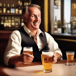 Generate an image of a wealthy individual indulging in a beer the next day