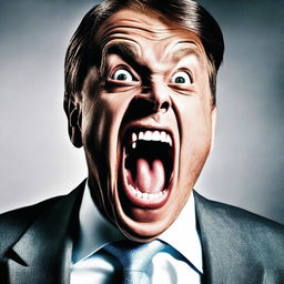 Generate an image of the wealthy individual looking terrified and screaming