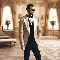 Draw a depiction of a wealthy individual, showcasing their opulence and luxurious lifestyle.