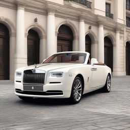 Generate an image of an elegant and sophisticated Rolls Royce luxury car.