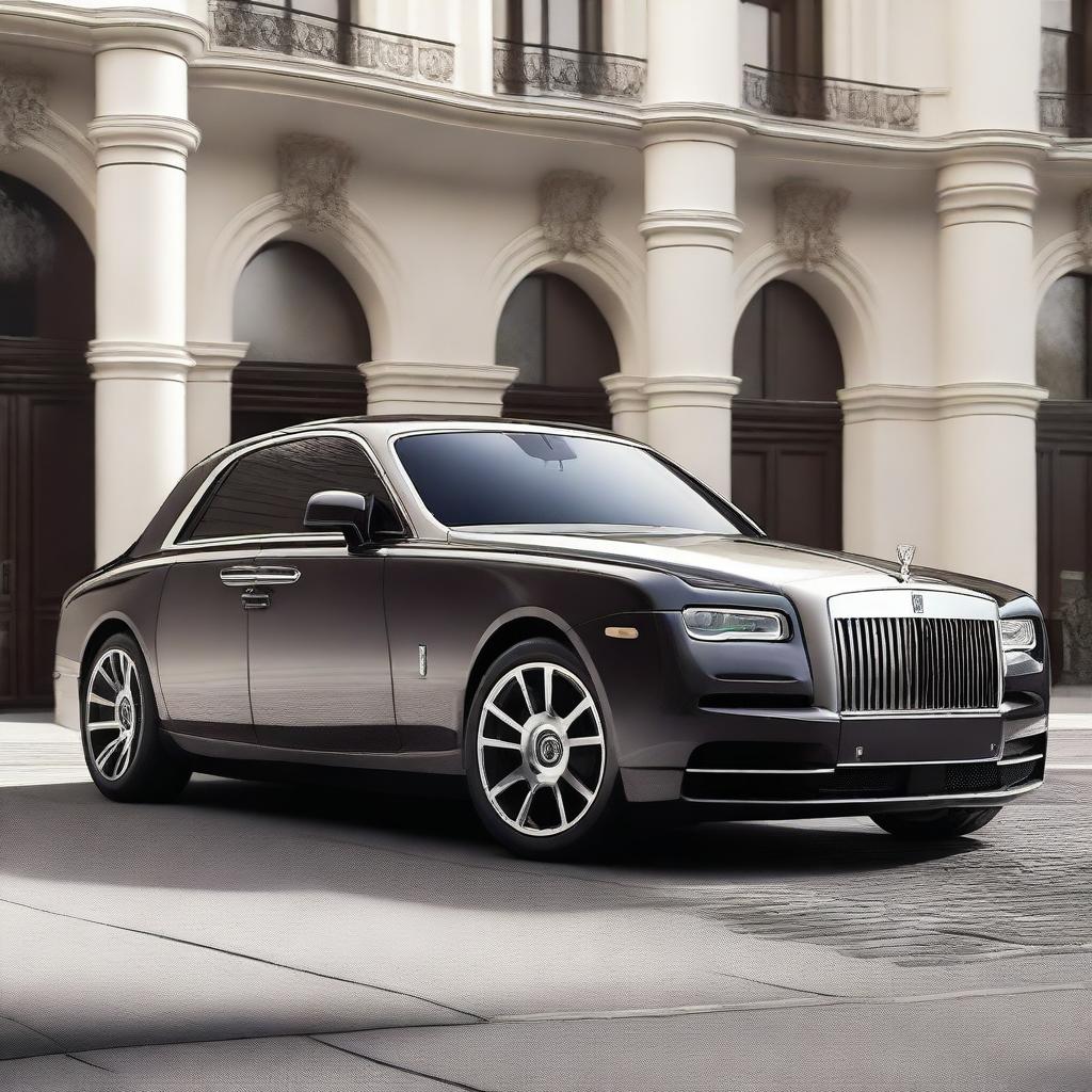 Generate an image of an elegant and sophisticated Rolls Royce luxury car.