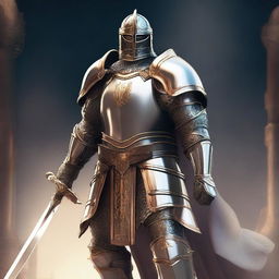 Generate an image of a noble paladin, standing tall in shining armor with a sword in hand, ready to defend the innocent