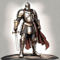 Generate an image of a noble paladin, standing tall in shining armor with a sword in hand, ready to defend the innocent