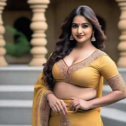 A confident Indian woman, showcasing her curves with a tasteful and fashionable outfit