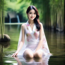 A beautiful, sexy Indonesian woman is featured in a super realistic, very high-resolution, super HD quality photograph