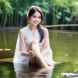 A beautiful, sexy Indonesian woman is featured in a super realistic, very high-resolution, super HD quality photograph