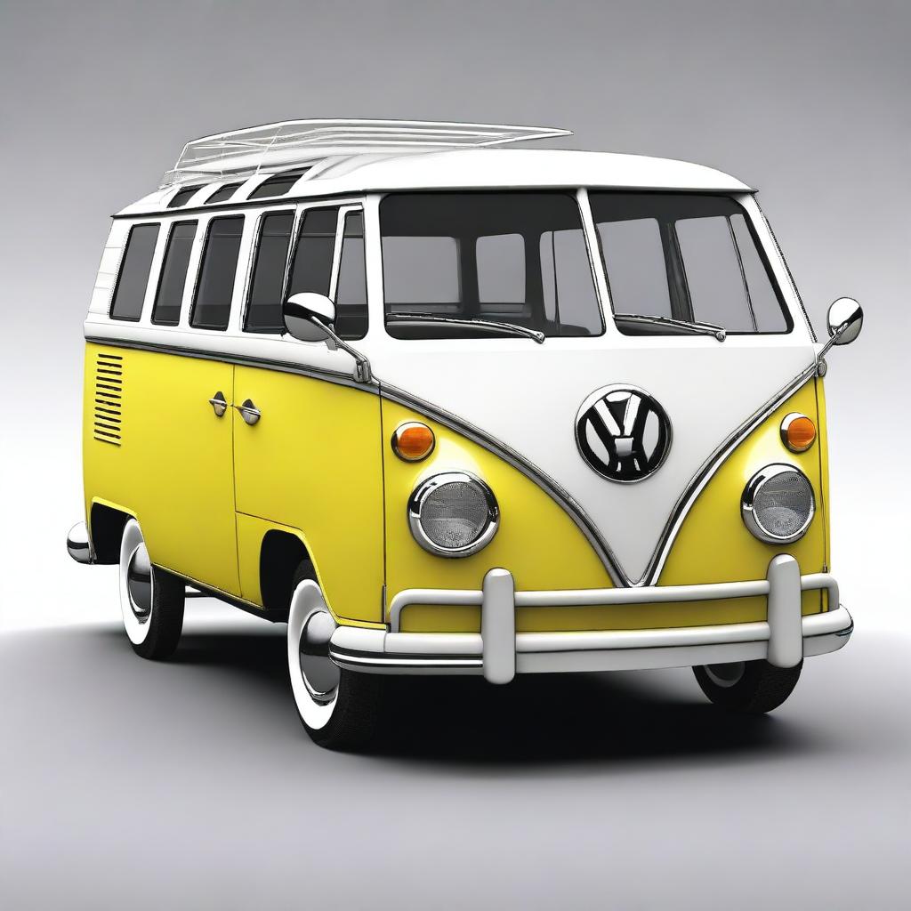 Generate an image of a Volkswagen T1 Samba Bus, but with the design elements and color scheme of a MINI Cooper