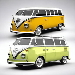 Generate an image of a Volkswagen T1 Samba Bus, but with the design elements and color scheme of a MINI Cooper