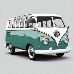 Generate an image of a Volkswagen T1 Samba Bus, but with the design elements and color scheme of a MINI Cooper