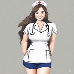 Create a design for a T-shirt that says “My girl's got a fat ass and works at Presby” with a tasteful, non-objectifying picture of a nurse on it