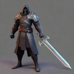 Generate a 3D image of a Gothic warrior from Dungeons and Dragons, wielding a greatsword