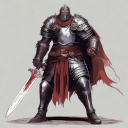 Generate an image of a fearsome fighter clad in heavy armor, but without a helmet