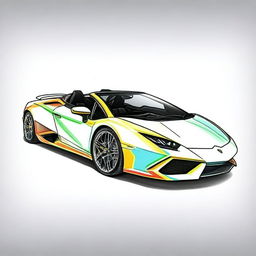 Depict a rainbow-colored Lamborghini Evo Spyder