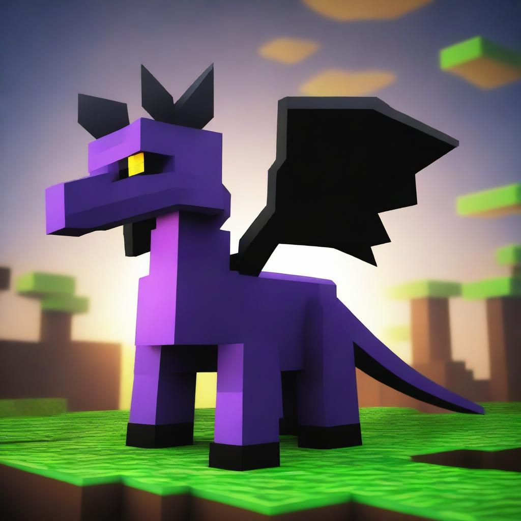 Create an image for a Minecraft movie featuring a slyne of the dragon and a blocky ender dragon