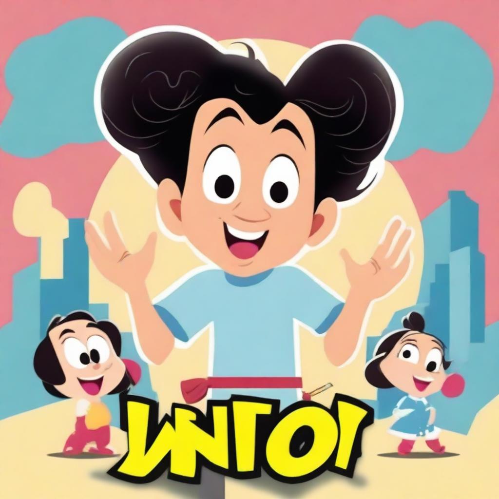 Create a cartoony movie poster in the style of Disney, featuring an Asian character with a perm who is mad and egotistical