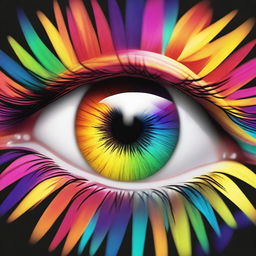 Generate an image depicting an eye filled with vibrant, explosive colors, radiating from the pupil and creating a mesmerizing spectacle of hue and light