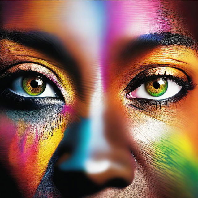 Generate an image of a pair of female African American eyes filled with vibrant colors