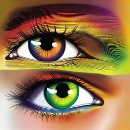 Generate an image of a pair of female African American eyes filled with vibrant colors