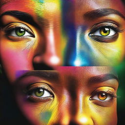 Generate an image of a pair of female African American eyes filled with vibrant colors