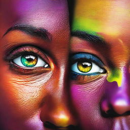 Generate an image of a pair of female African American eyes filled with vibrant colors