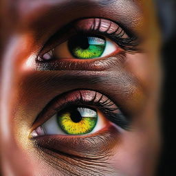 Generate an image of a pair of female African American eyes filled with vibrant colors