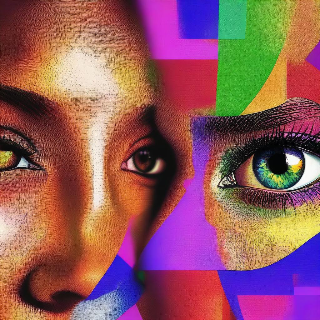 Generate an image of a pair of female African American eyes filled with vibrant colors