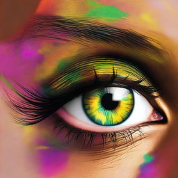 Generate an image of a pair of female African American eyes filled with vibrant colors