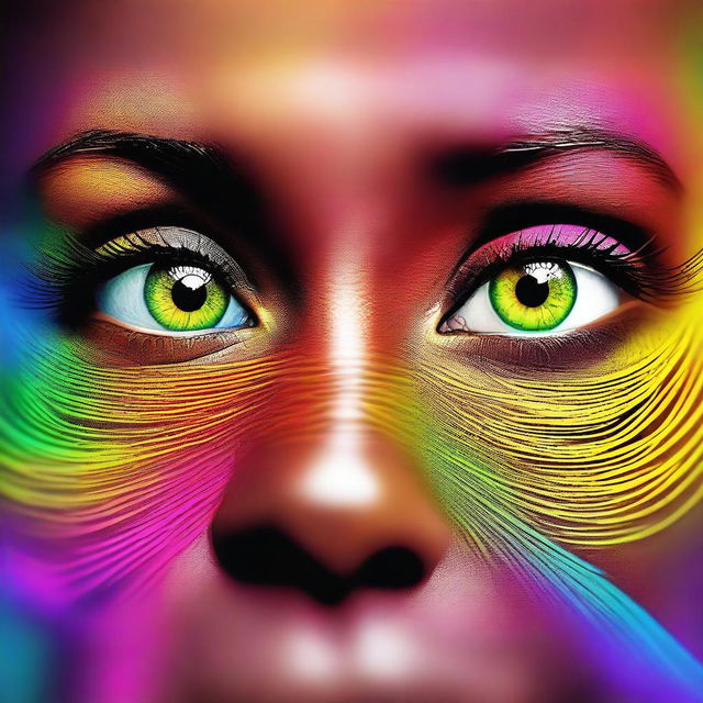 Generate an image of a pair of female African American eyes filled with vibrant colors